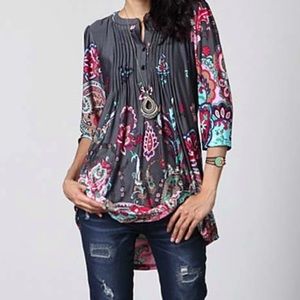 Charcoal Paisley Notch Neck pin Tuck Tunic from Zulily
